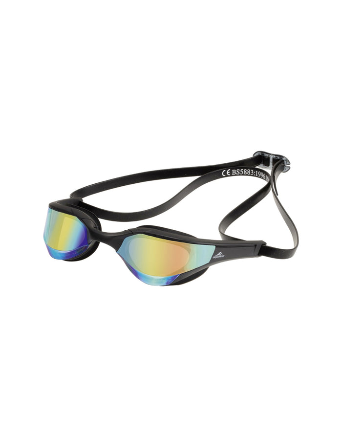 Aquafeel Speedblue Mirrored Swim Goggles with black frame and gold lenses