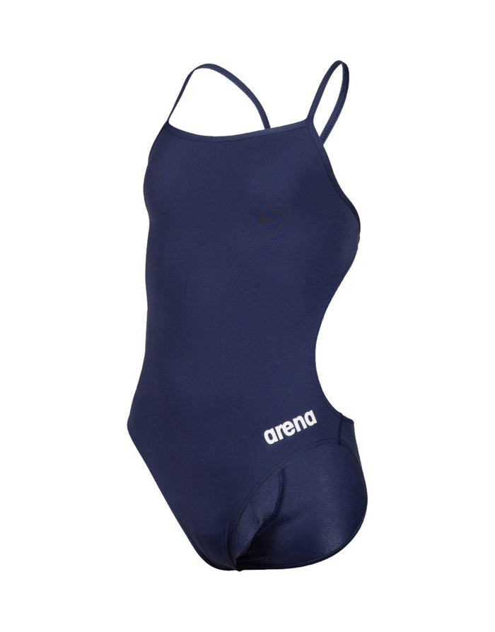 Navy blue Arena Girls Team Challenge Solid Swimsuit with logo