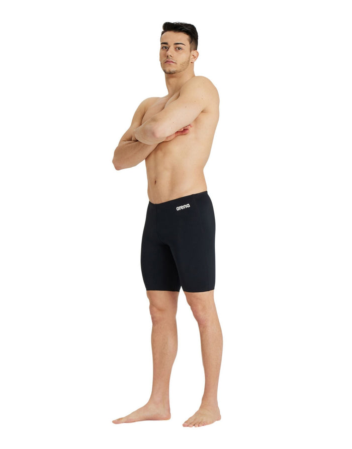 Black Arena Team Solid Swim Jammer shorts with white logo