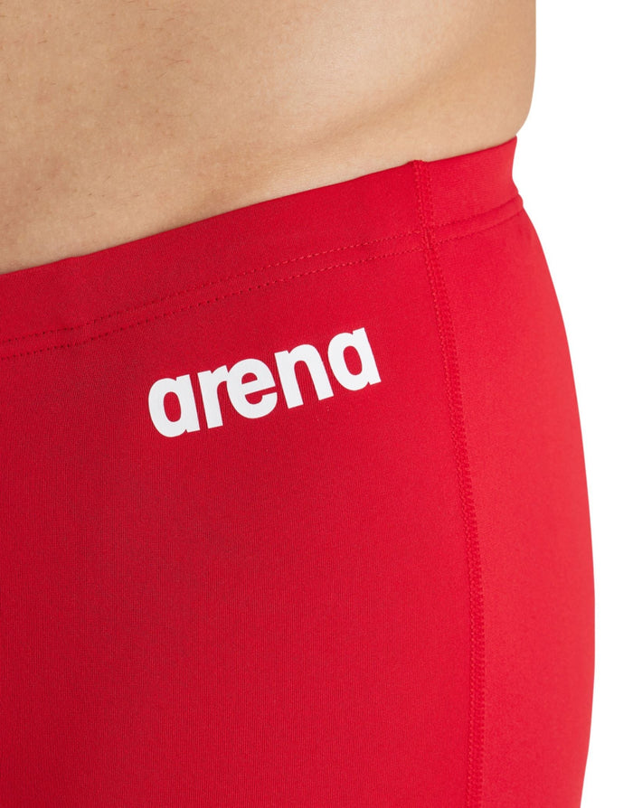 Red Arena team solid swim jammer trunks with white logo