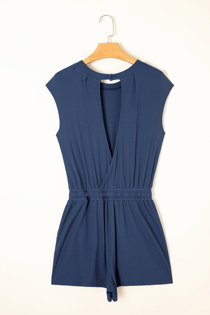 Ashleigh Blue Knit Open Back Cap Sleeve Drawstring Romper - Bottoms/Jumpsuits & Rompers
