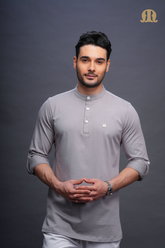 Asticus Knitted Short Kurta Payjama Set L Grey Men
