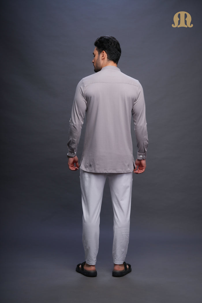 Asticus Knitted Short Kurta Payjama Set L Grey Men