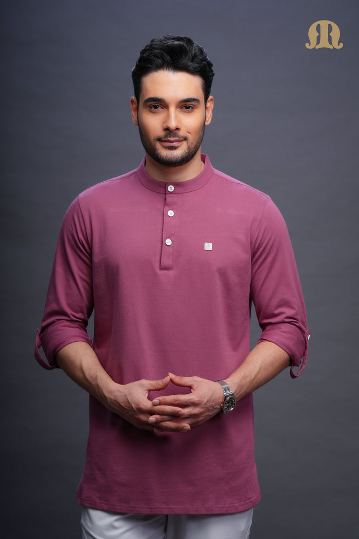 Asticus Knitted Short Kurta Payjama Set Pink Men