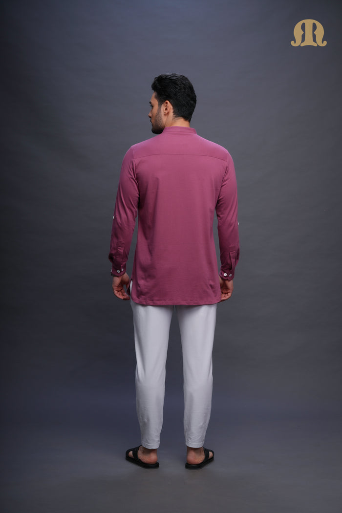 Asticus Knitted Short Kurta Payjama Set Pink Men