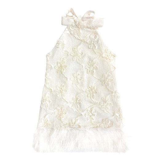 Ava Ivory Flower Faux Fur Dress - Petite Maison Kids