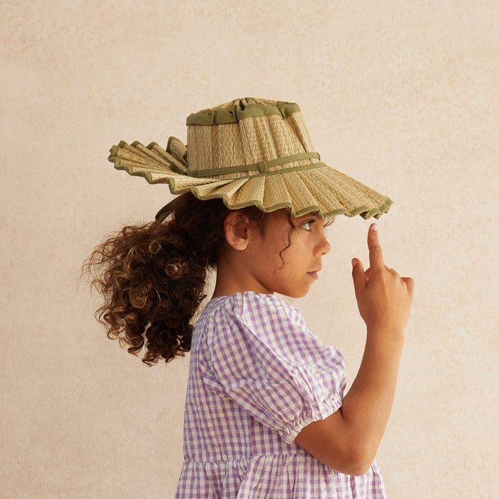 Baby & Kids Hand Woven Natural Grass Capri Hat - Olive Grove
