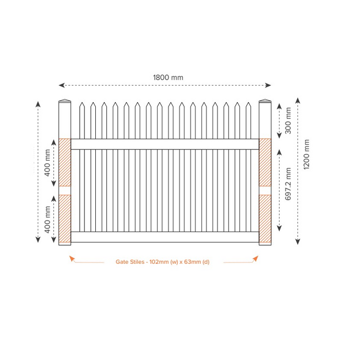 Oxworks Bayswater PVC Picket Gate - UV Stabilised PVC - 1800mm x 1200mm - - Image 2