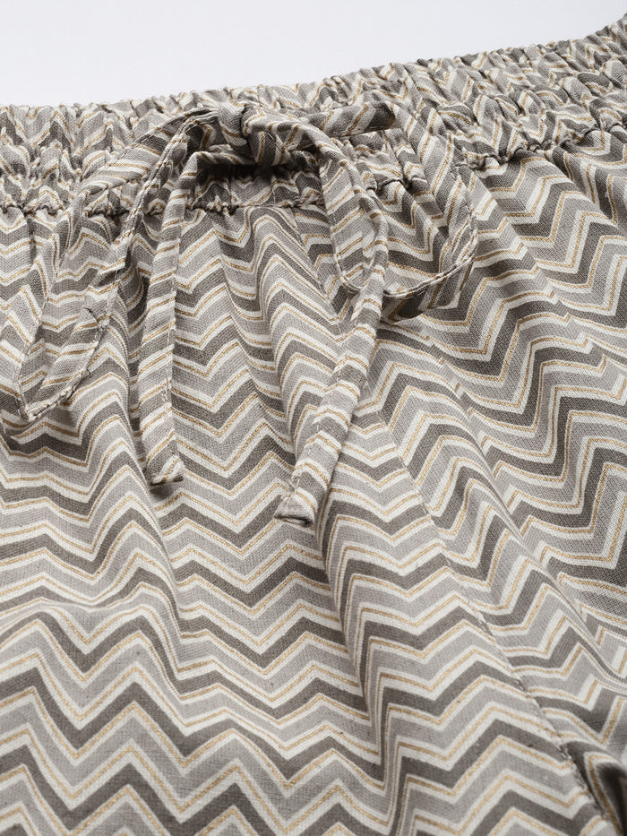 Beige & Grey Zigzag Printed Pencil Pant, Zigzag Printed Pencil Pant, Pencil Pant, Printed Pencil Pant