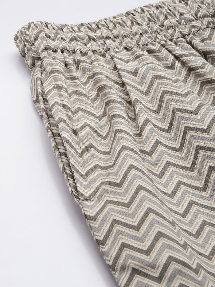 Beige & Grey Zigzag Printed Pencil Pant, Zigzag Printed Pencil Pant, Pencil Pant, Printed Pencil Pant