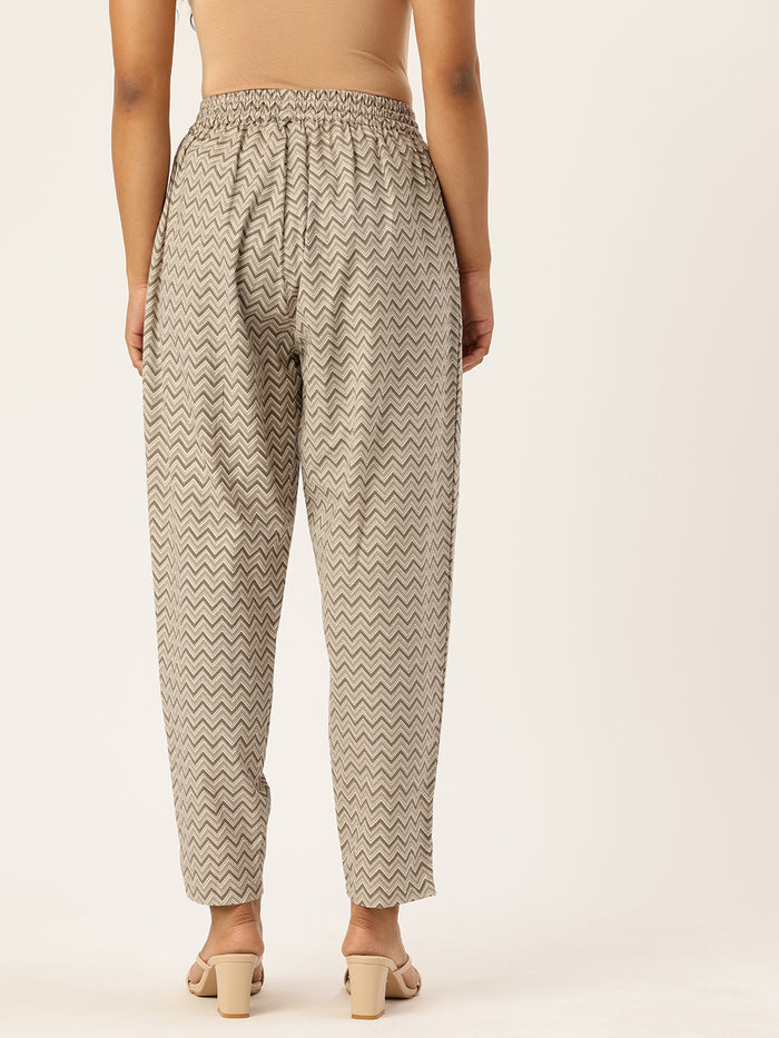 Beige & Grey Zigzag Printed Pencil Pant, Zigzag Printed Pencil Pant, Pencil Pant, Printed Pencil Pant