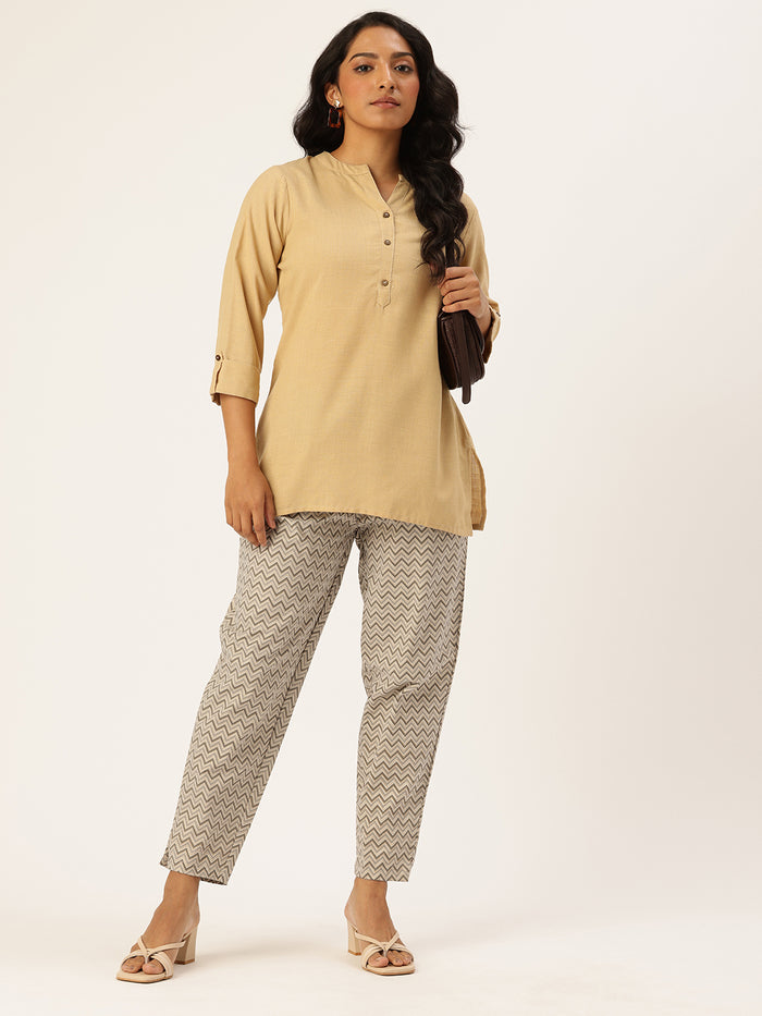 Beige & Grey Zigzag Printed Pencil Pant, Zigzag Printed Pencil Pant, Pencil Pant, Printed Pencil Pant