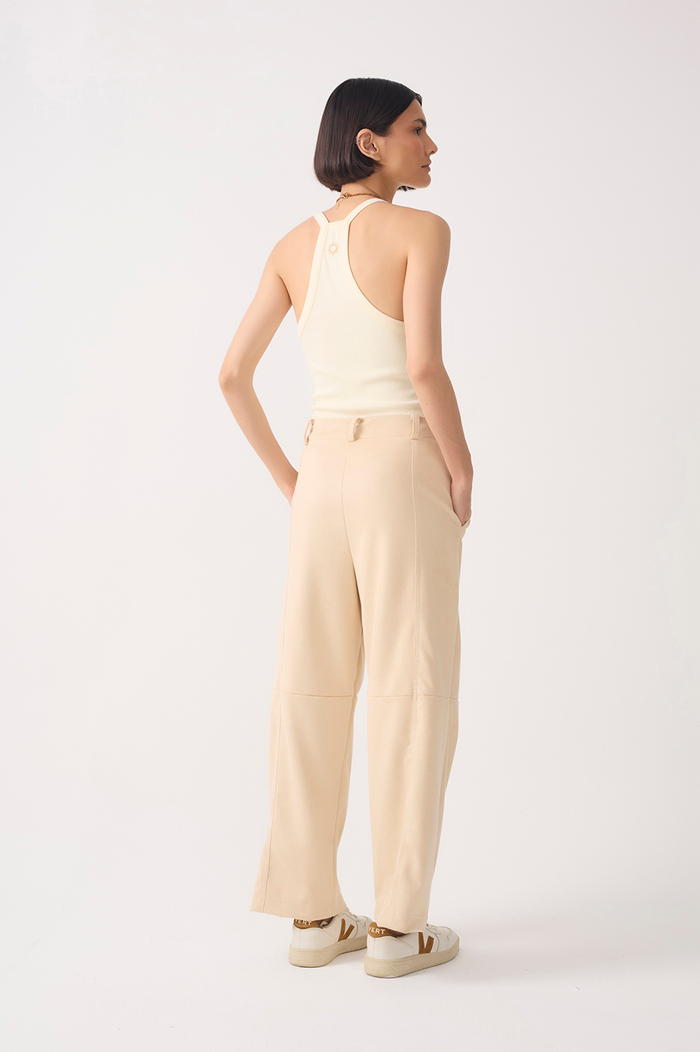 Beige Pockets Belt Loops Suede Pants_7