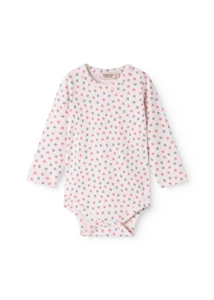 Lys bodystocking med lange ærmer og små blomsterprint