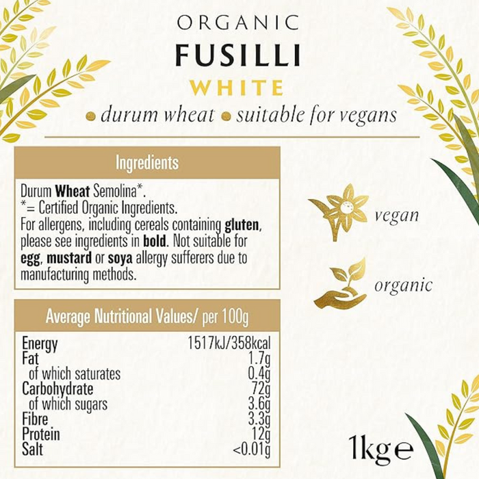 Biona Organic White Fusilli Pasta 1kg