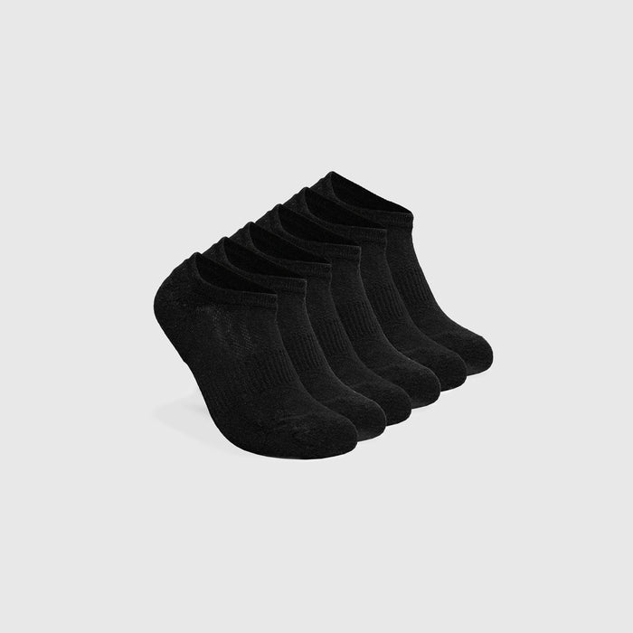 Black Ankle Socks 3-Pack neatly lined up, showcasing seamless toe design.