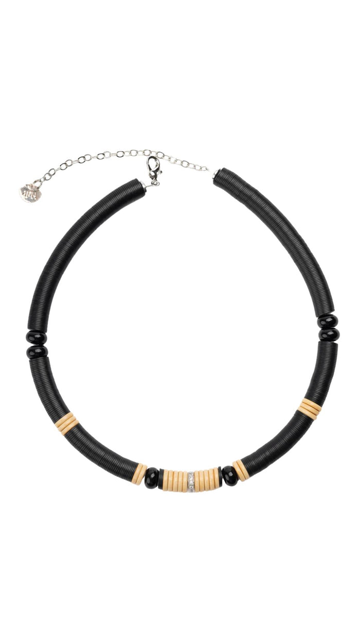 Black Bead Agate Puka Necklace-Jewelry-Uniquities