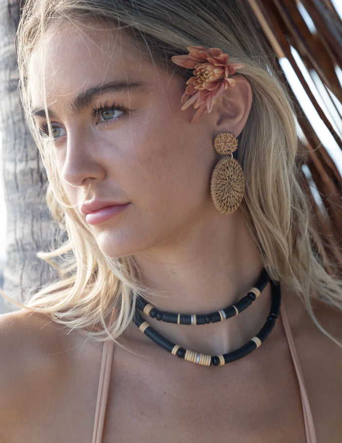Black Bead Agate Puka Necklace-Jewelry-Uniquities