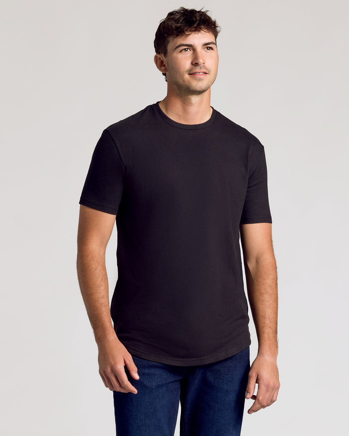 Black Classic Tall Curved Hem Crew 10-Pack modeled by young man.