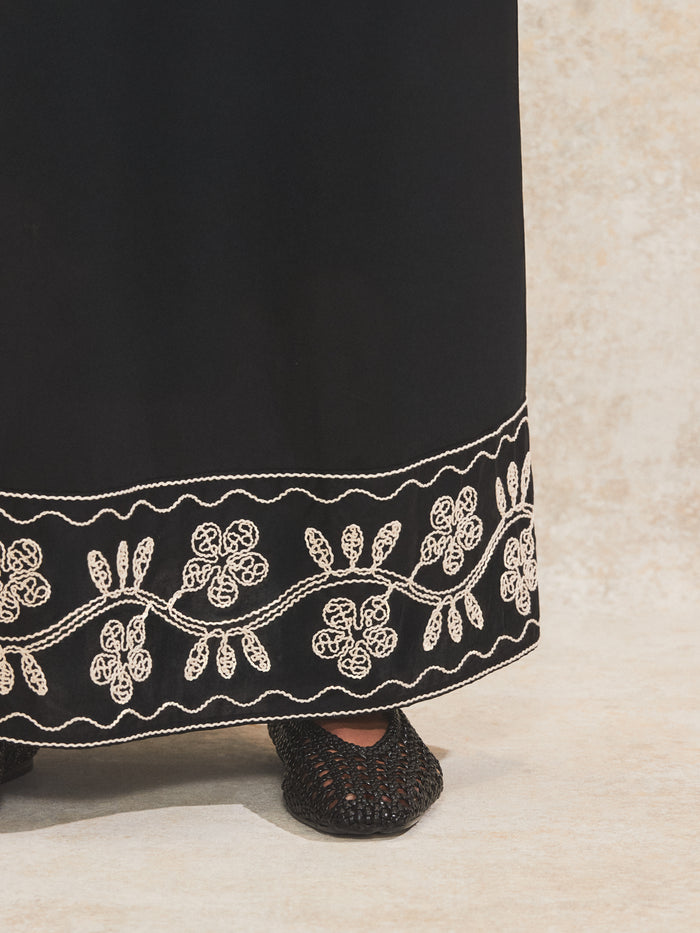 Black Embroidered Maxi Skirt