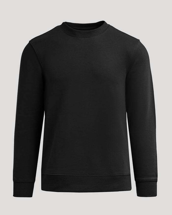 Black Fleece French Terry Pullover Crew Neck on light gray background.