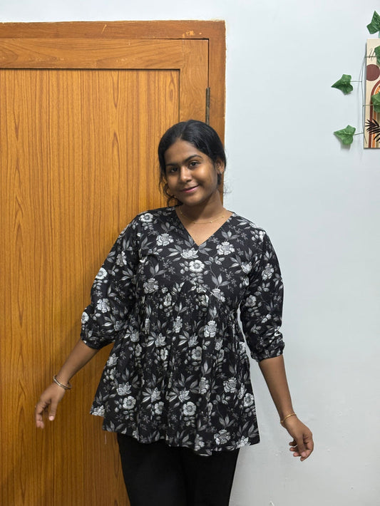 Black floral Peplum Top