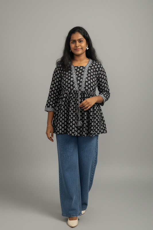 Black Front Peplum Top