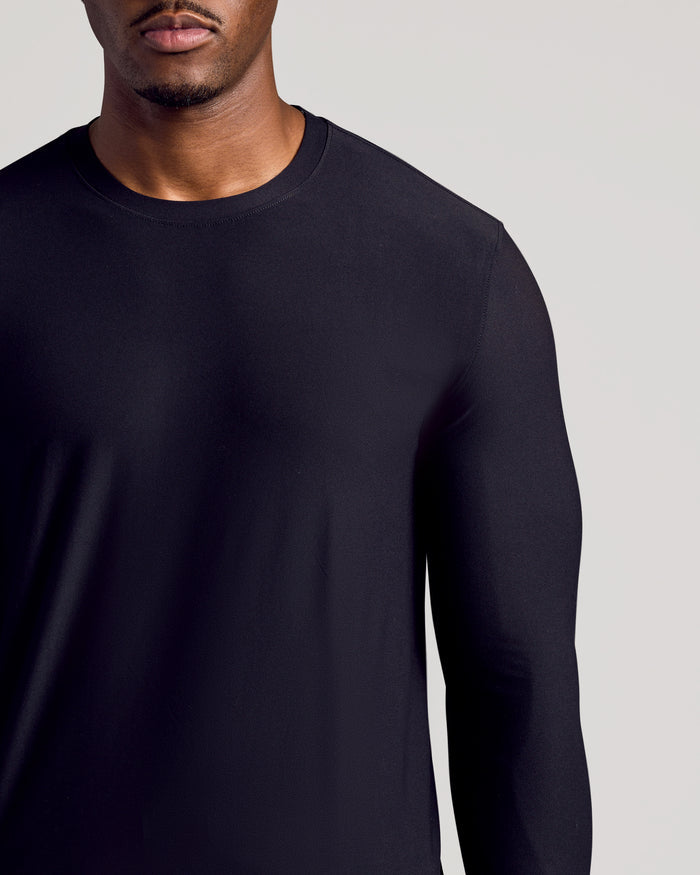 Man wearing Black Long Sleeve Tall Active Crew shirt.