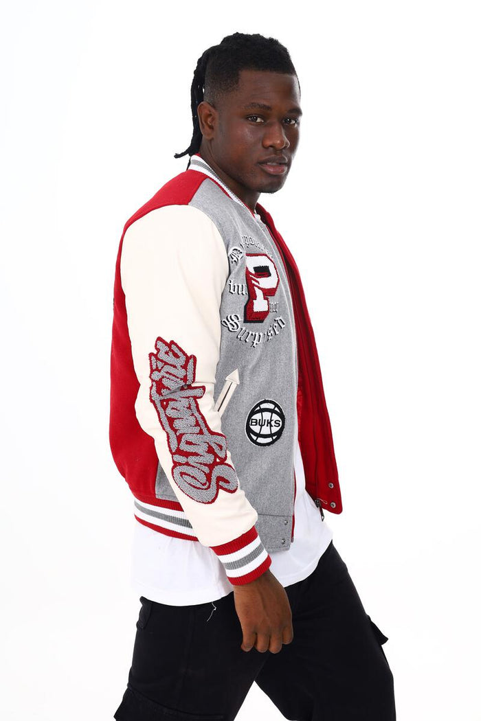 BLACK PHARAOH VARSITY JACKET - BH-002 - BURGUNDY/GREY