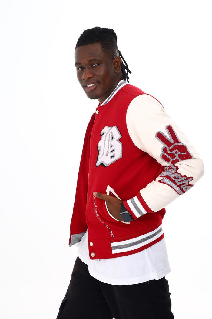 BLACK PHARAOH VARSITY JACKET - BH-002 - BURGUNDY/GREY