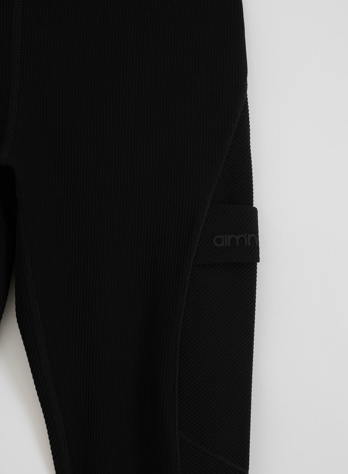 Black Ribbed Performance Pocket Tights