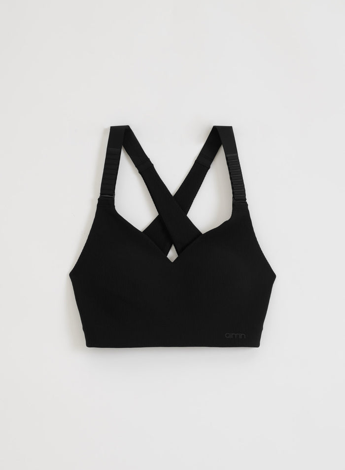 Black Ribbed Performance Support Bra