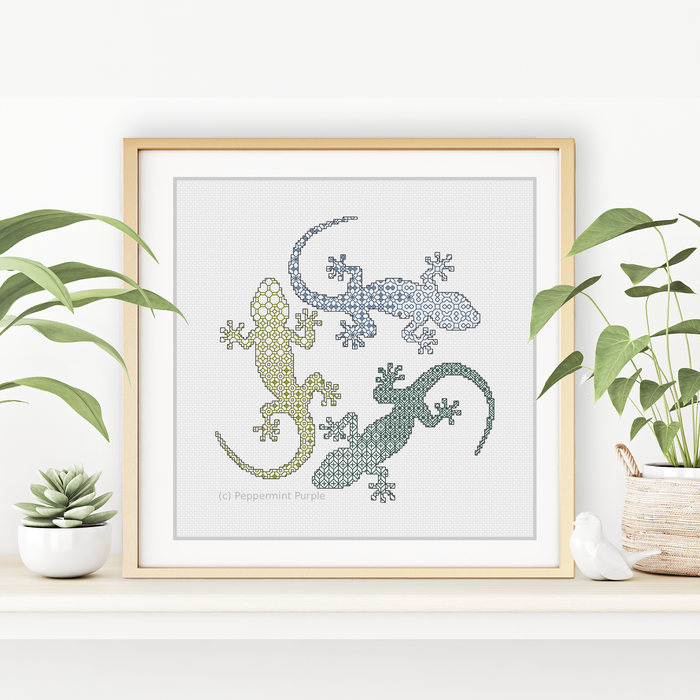 Blackwork Geckos Blackwork Pattern by Peppermint Purple