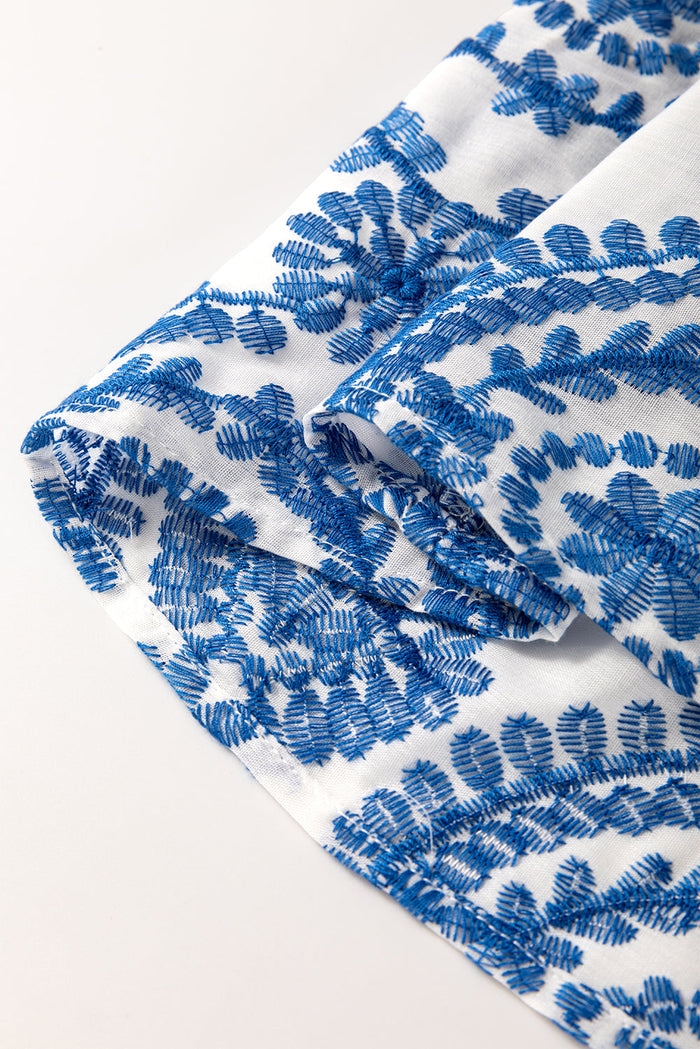 Blue Boho Print Flutter Sleeve Crew Neck Blouse - Tops/Blouses & Shirts