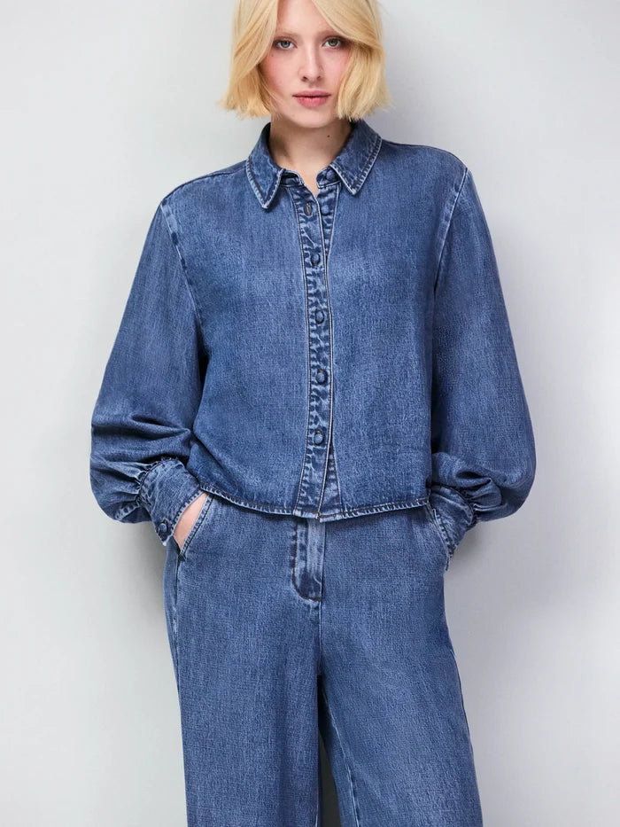 Blue Lyocell Denim Cropped Shirt