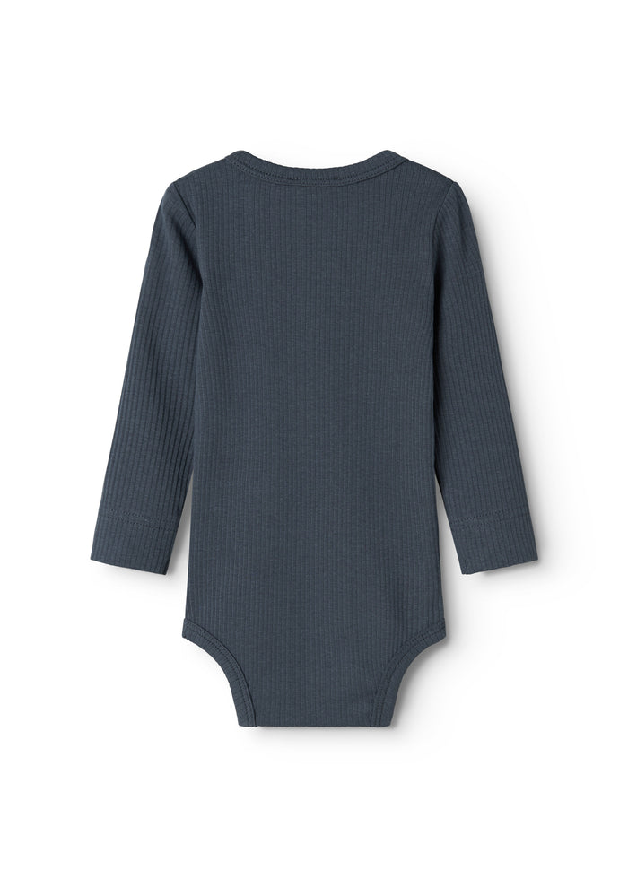Blå langærmet bodystocking med rund hals og glat ryg