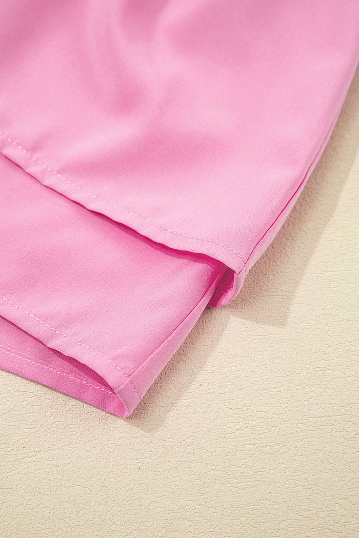 Bright Pink Crossed Waist Tiered Flowy Shorts - Bottoms/Casual