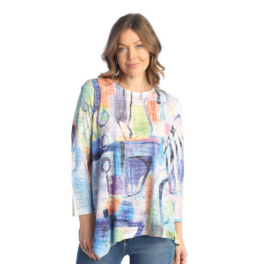 "Bristol" Jersey Burnout Asymmetric Tunic Top - JB3-1807