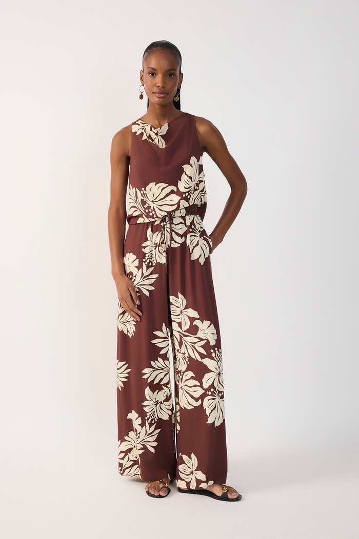 Brown Drawstring Pockets Wide-Leg Pants_2
