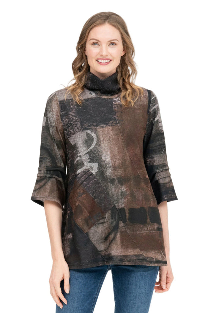 Brushstroke Print Soft Knit Tunic in Espresso Multi - 9219