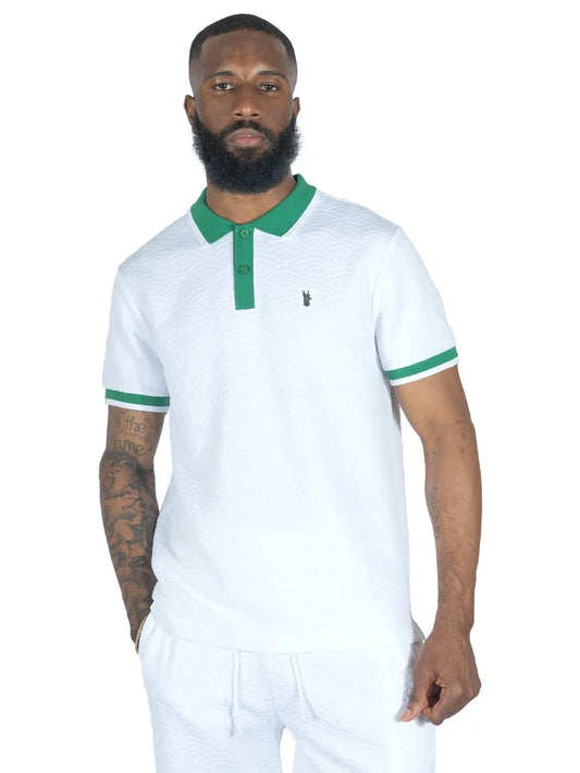 (B&T) MAKOBI "BELLAGIO KNIT" POLO TEE - M384B - WHITE/GREEN