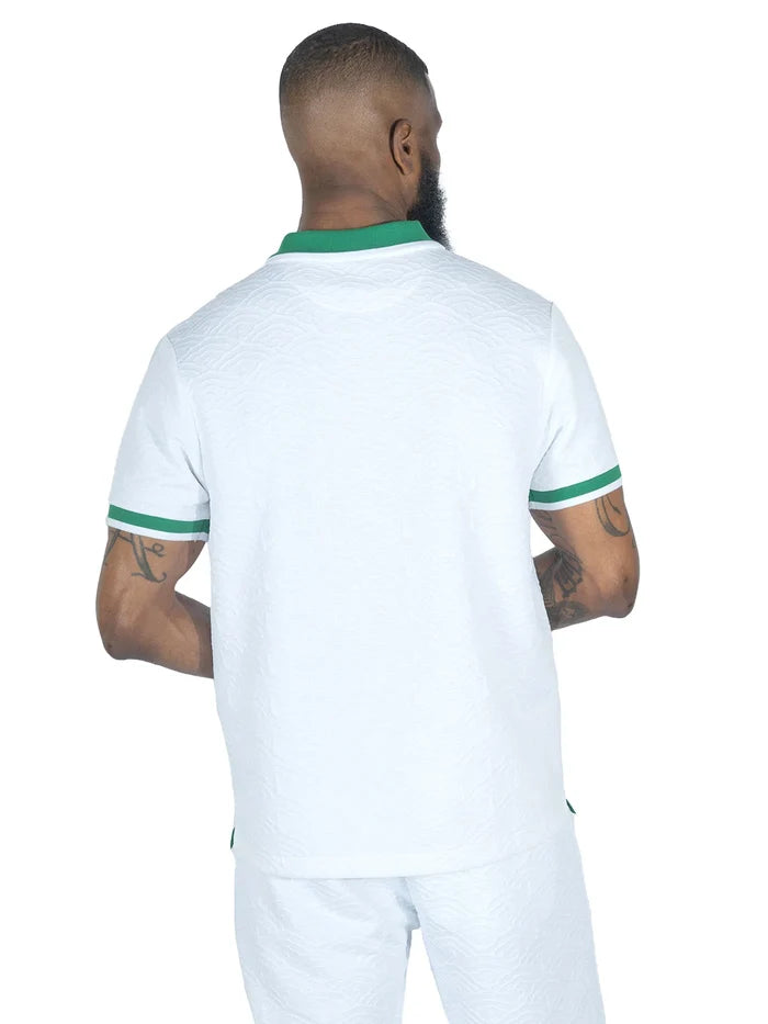 (B&T) MAKOBI "BELLAGIO KNIT" POLO TEE - M384B - WHITE/GREEN