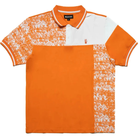 (B&T) MAKOBI BERGAMO POLO SHIRT - M373B - ORANGE/WHITE