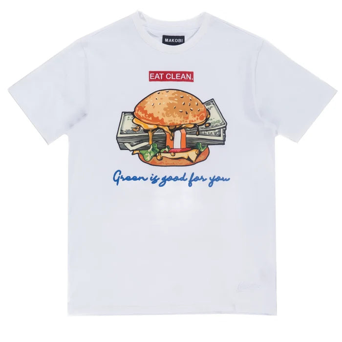 (B&T) MAKOBI "VEGAN BURGER" T-SHIRT - M306B - WHITE