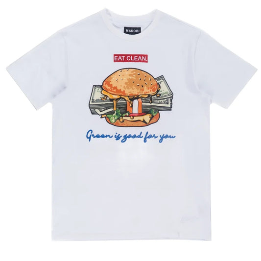 (B&T) MAKOBI "VEGAN BURGER" T-SHIRT - M306B - WHITE