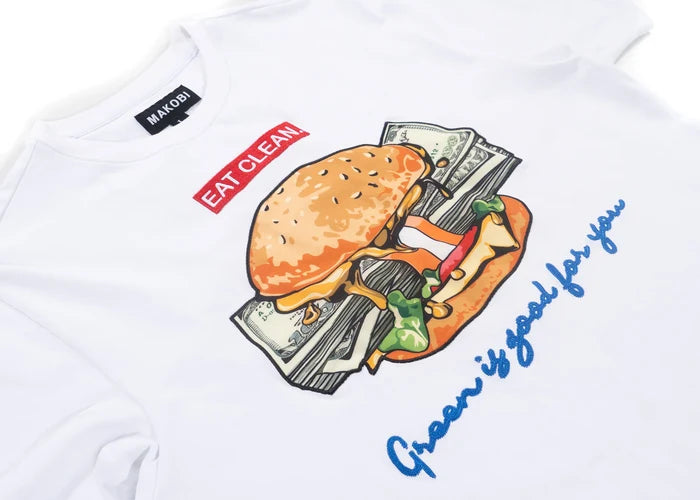 (B&T) MAKOBI "VEGAN BURGER" T-SHIRT - M306B - WHITE