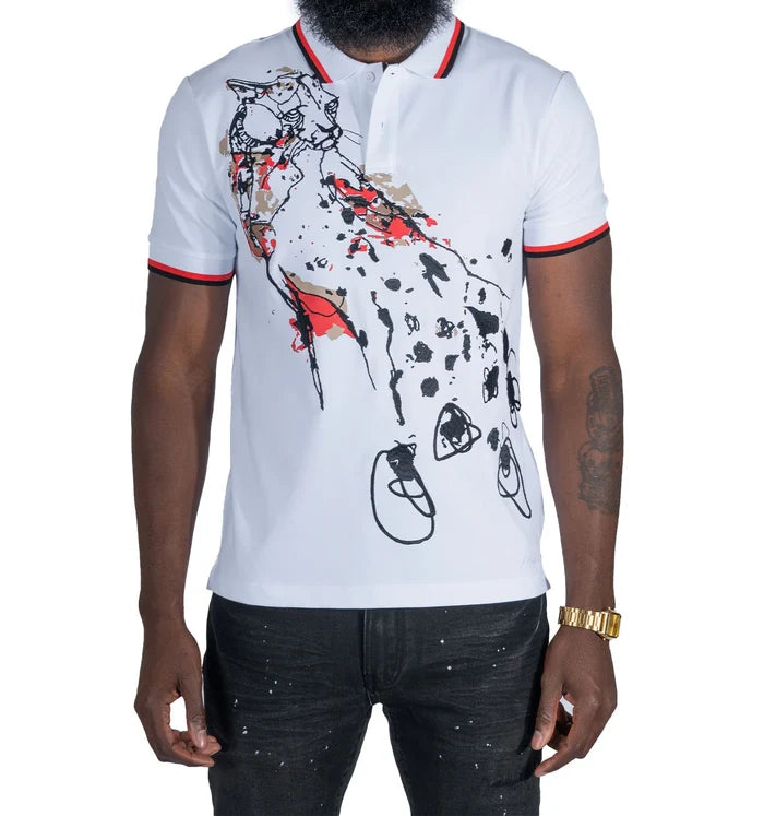 (B&T) MAKOBI "VERONA CHEETAH" POLO SHIRT - M388B - WHITE