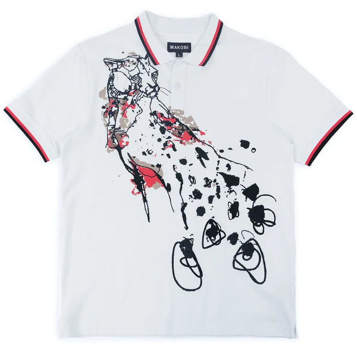 (B&T) MAKOBI "VERONA CHEETAH" POLO SHIRT - M388B - WHITE