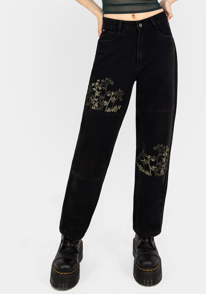 Buckthorn Embroidered Denim Barrel Leg Jeans
