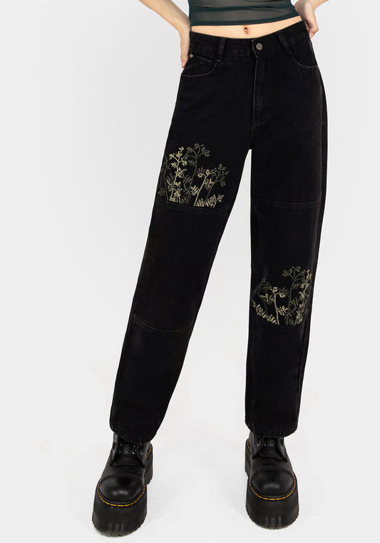 Buckthorn Embroidered Denim Barrel Leg Jeans
